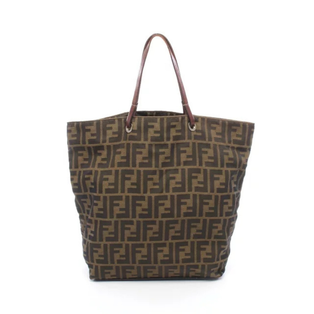 Fendi Zucca Tote Bag Leather Brown Black